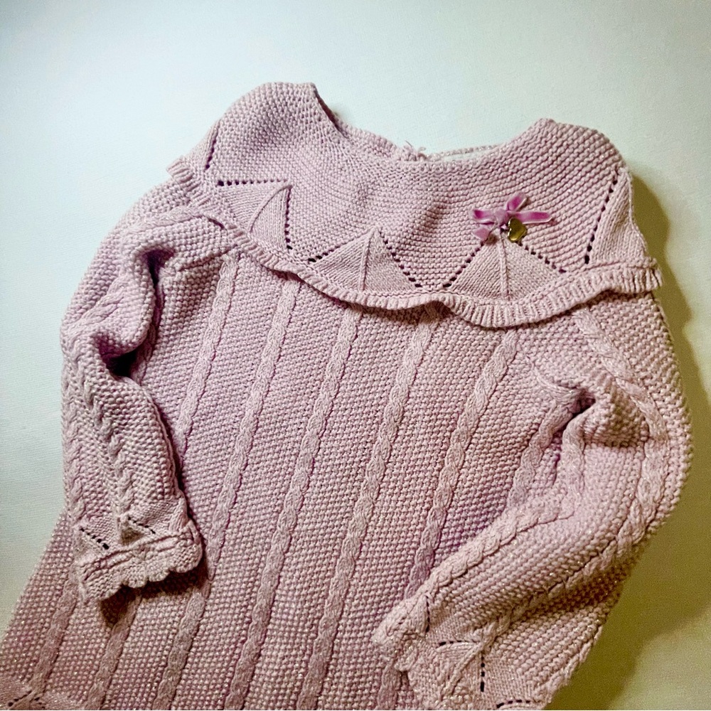 Rachel Zoe Festive Long Sleeve Pink Sparkly Cable Knit Sweater Dress, 12 months - Picture 3 of 10